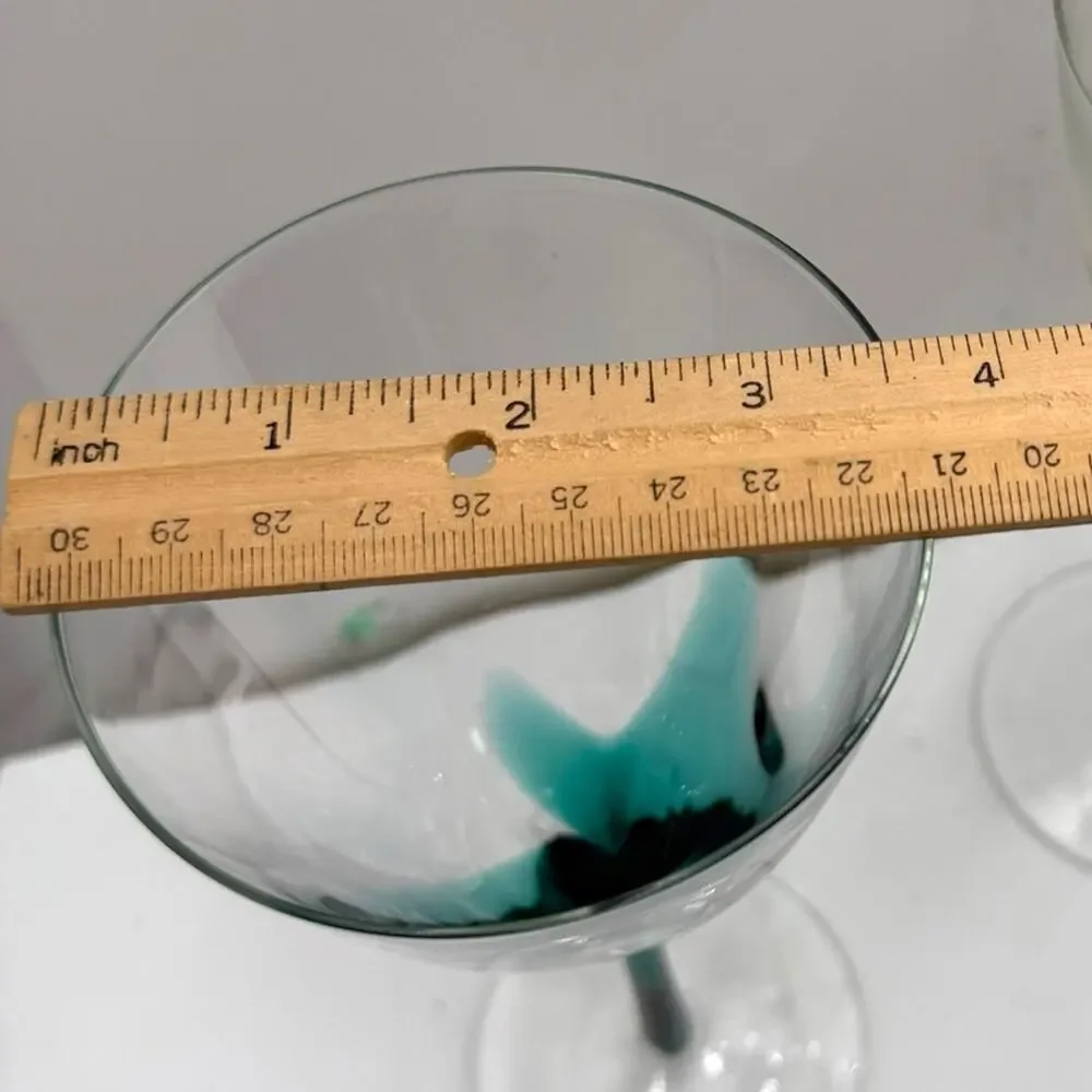 Pier 1 Emmie Crystal Wine‎ Glass Hand Blown Dark Green Filament Stem Barware 9”
